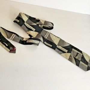 Surrey Mens Black White Gray Tie Geometric 100% S